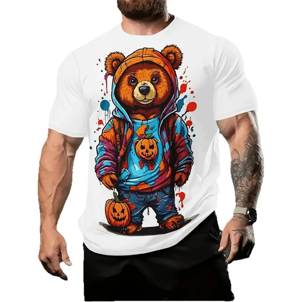 Men's loose fit casual shirt with cartoon 3D print design in thin linen blend fabric