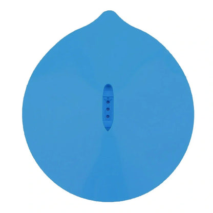 Blue silicone steamer lid measuring 26x25cm on kitchen bowl creating airtight seal for cooking