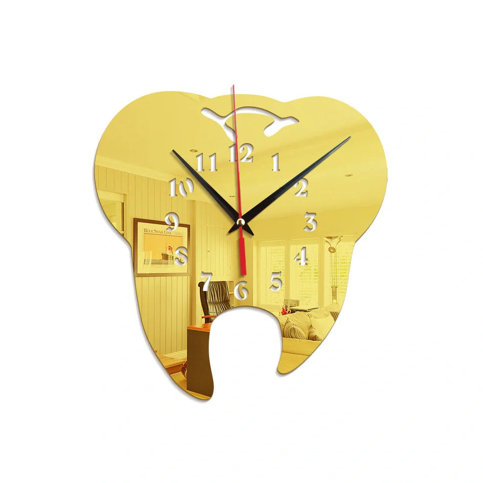 Rectangular acrylic tooth shape wall clock with mirror surface in modern Chinese design