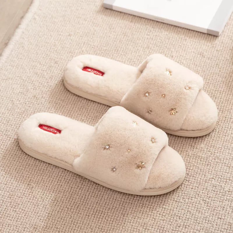 Plush Fish Mouth Christmas Slippers for women in festive colors