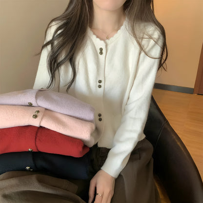 Women's long-sleeved acrylic fibre cardigan coat in regular fit with cardigan front, shown in available colours