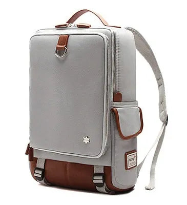 Modern large capacity Oxford cloth backpack in grey, showing front view with dimensions 30x16x46cm.