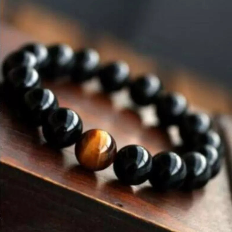 Natural Black Onyx and Tiger Eye Energy Bracelet with elastic rope