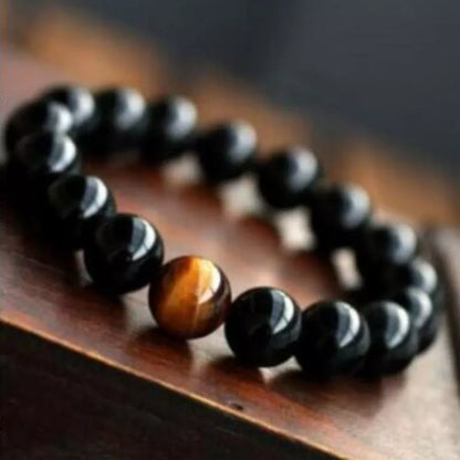 Natural Black Onyx and Tiger Eye Energy Bracelet with elastic rope
