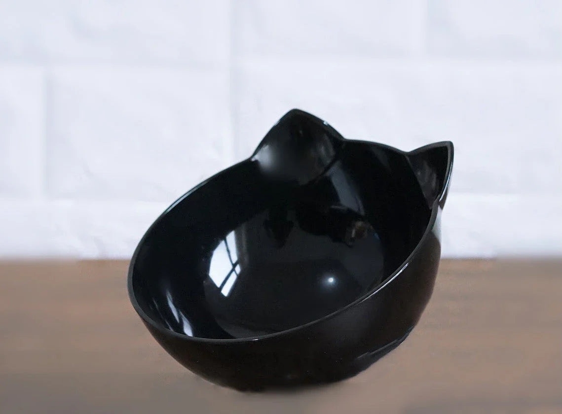 An inclined cat food bowl with a transparent design and a sturdy base, providing a comfortable and hygienic dining experience for your feline friend.
