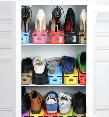 Adjustable double stand shoe rack, PP plastic, 25x10x18cm, 170g, space saving shoe storage in multiple colours