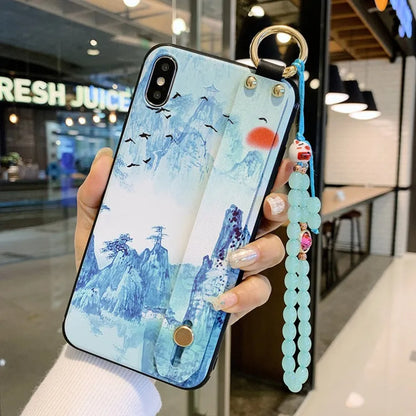 Rose flower printed iPhone case with wrist strap loop, compatible with iPhone 7 to 11 Pro Max models
