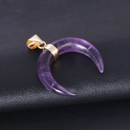 Natural stone moon pendant necklace with electroplated copper fittings on adjustable 45cm chain