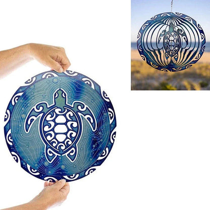 Mesmerizing 3D ocean blue wind chime with sea turtle design, capturing the serene beauty of the sea