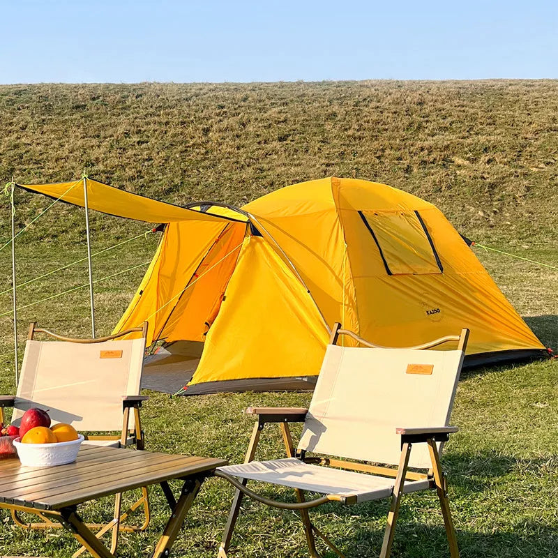 Four-person outdoor camping tent with rain and sun protection, double-decker design