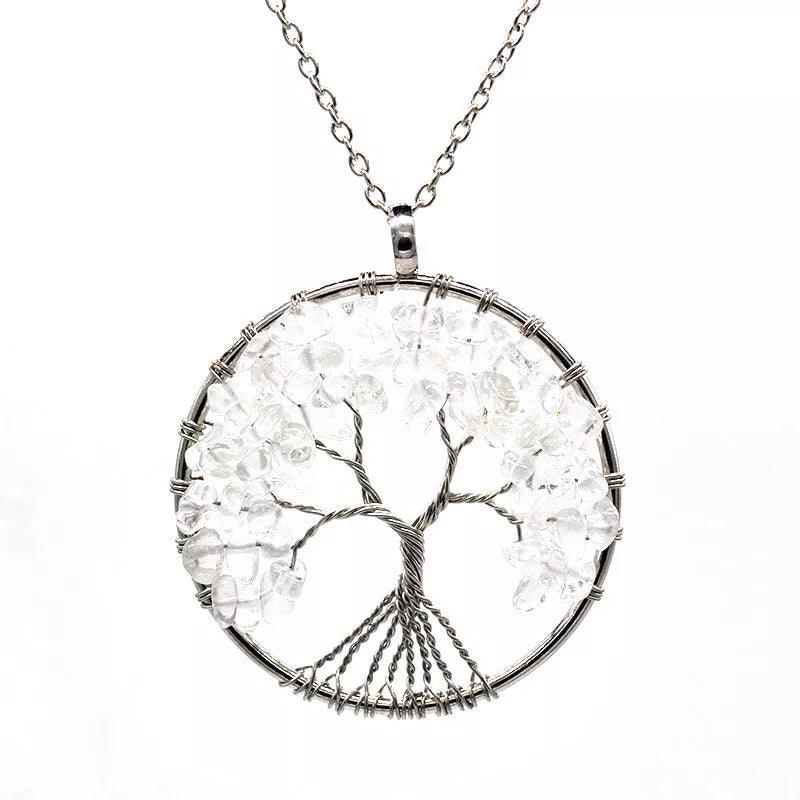 Kabala Life Tree necklace with copper wire and natural stone pendant, symbolizing growth and connection