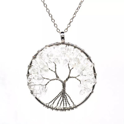 Kabala Life Tree necklace with copper wire and natural stone pendant, symbolizing growth and connection