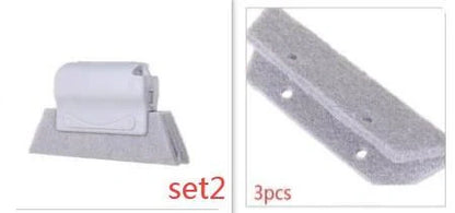 Window groove cleaning brush with comfortable grip and scouring pad head
