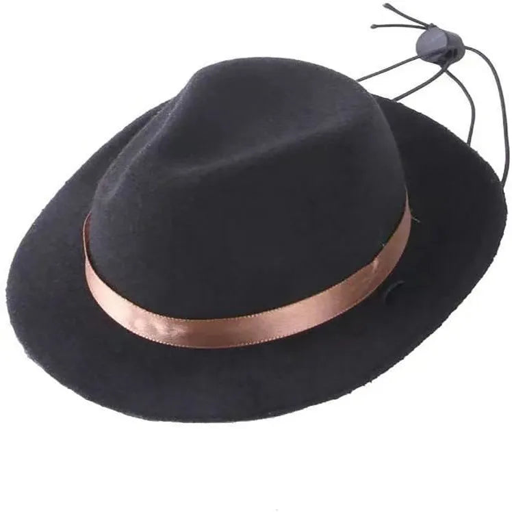 Mini pet hat for small dogs and cats in wool-felt fabric, S size 155cm diameter, available in black, brown, pink, and red.