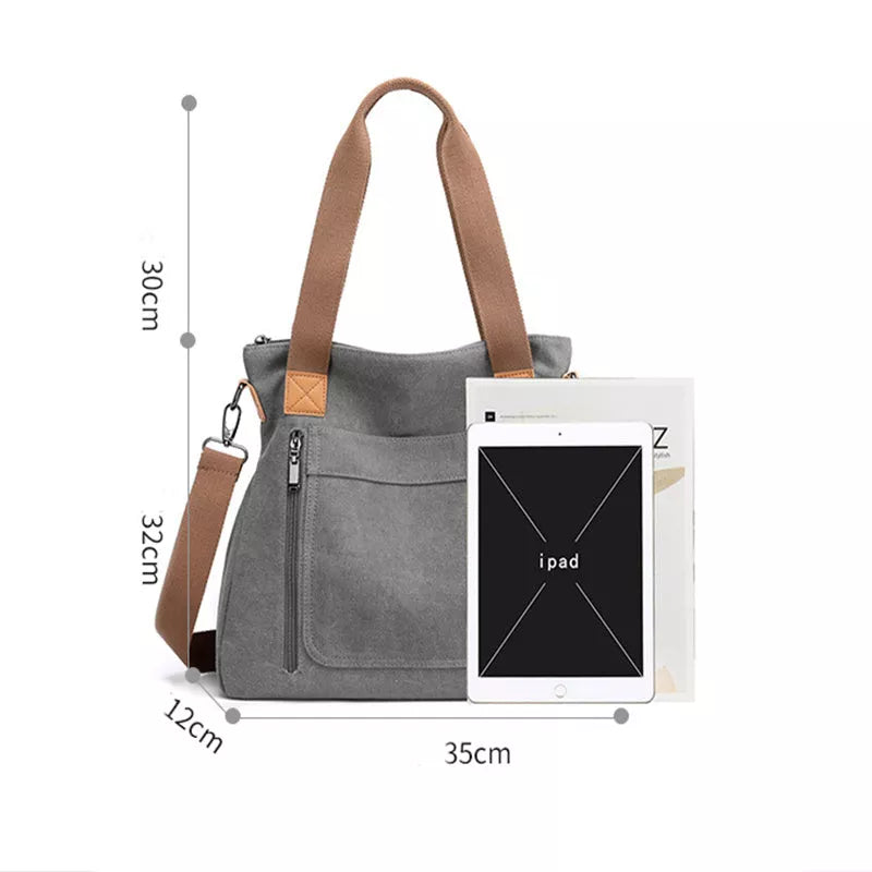 Women's canvas shoulder bag in various colors with large capacity and zipper closure