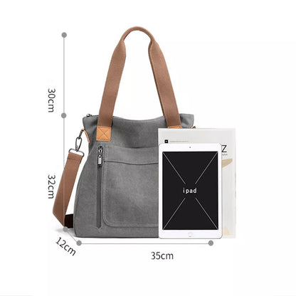 Women's canvas shoulder bag in various colors with large capacity and zipper closure