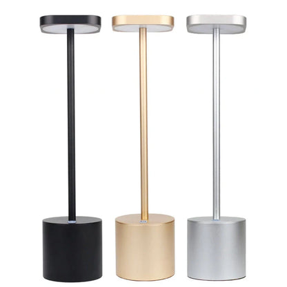 Gold LED table lamp with 38.5cm aluminium body and acrylic shadow showing 20 LED beads