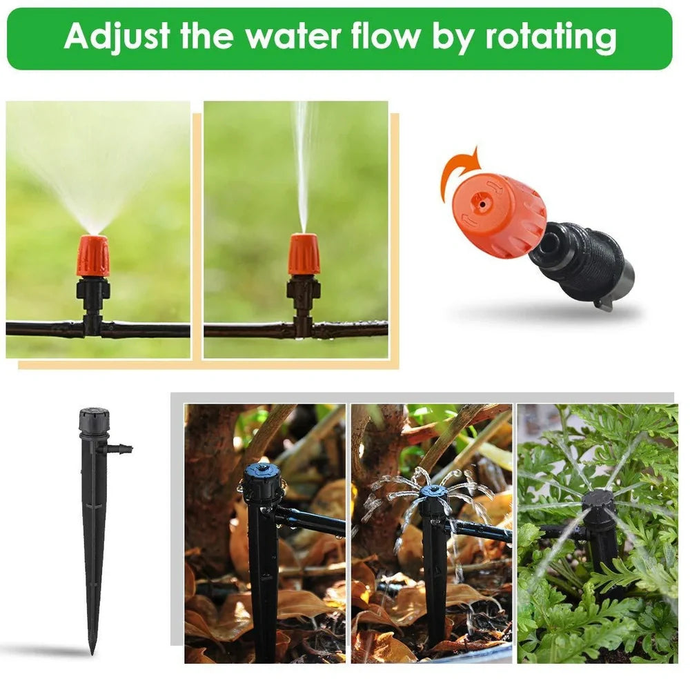 Automatic irrigation system with 20m PVC piping and adjustable 60cm spray diameter for garden watering