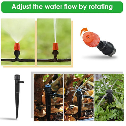 Automatic irrigation system with 20m PVC piping and adjustable 60cm spray diameter for garden watering