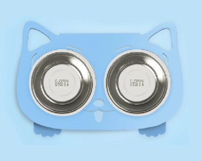 Elevated anti-spill pet food and water bowls in various color options, featuring a sleek and inclined design to prevent spills and keep meals fresh.