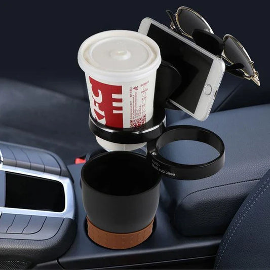 Versatile car cup holder made of ABS plastic and rubber, with a rotatable design to hold cups, bottles, and small items securely in your vehicle.