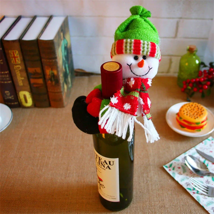 Festive Christmas wine bottle socks in vibrant colors, perfect for holiday decor
