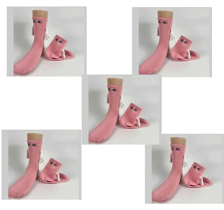Stylish couple matching mid-tube socks in various colors for a fun and fashionable look.