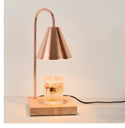Log aromatherapy melting wax lamp measuring 37cm tall with natural wood base and white lampshade