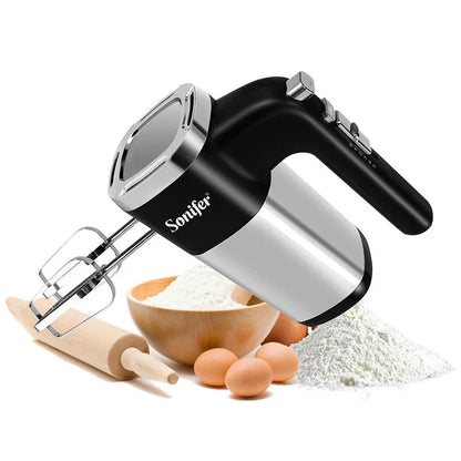 500W high power electric food mixer with mixer and beater hooks on white background