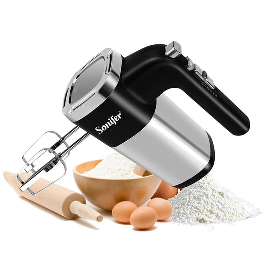 500W high power electric food mixer with mixer and beater hooks on white background
