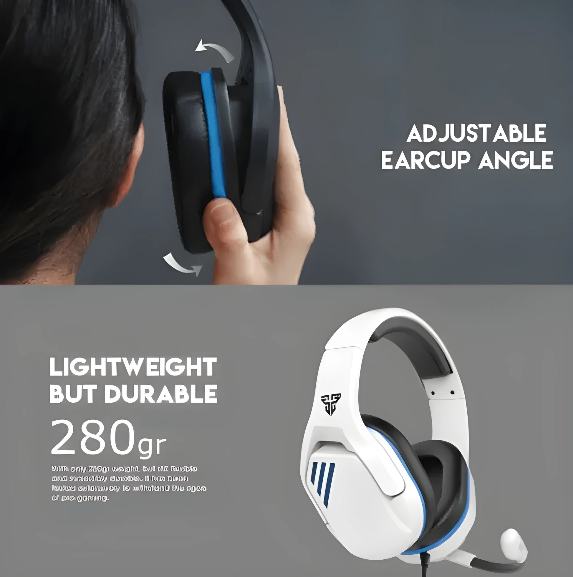 MH86 black and white esports gaming headset with detachable microphone and over-ear design