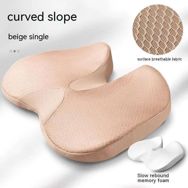Curved bevel seat cushion in solid colour for tailbone support with memory foam core