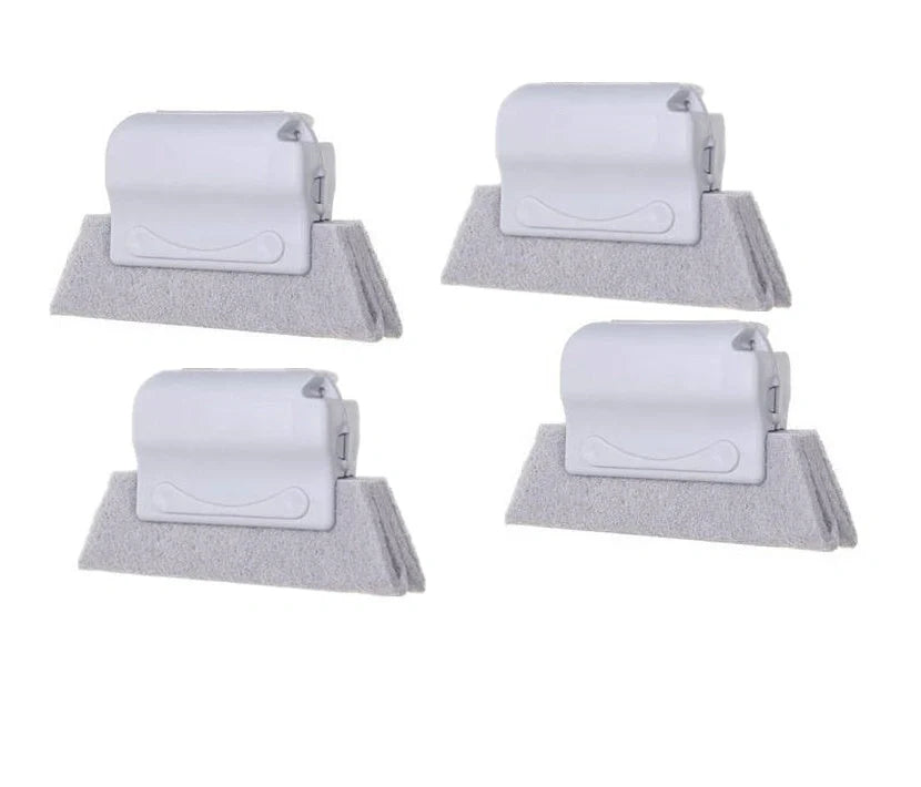 Window groove cleaning brush with comfortable grip and scouring pad head