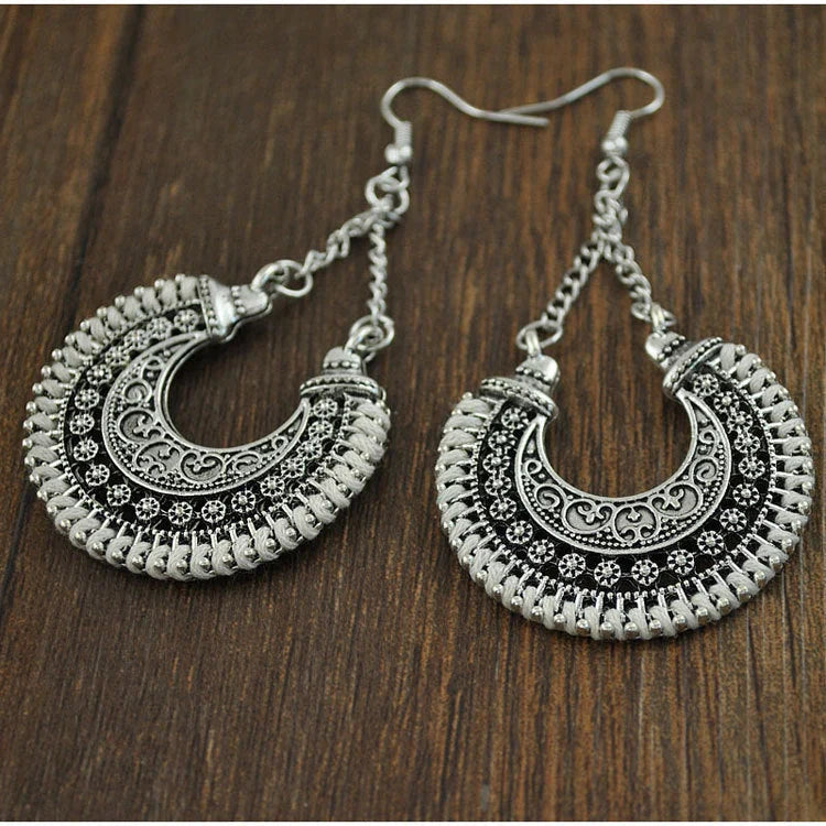 Bohemian Vintage Hand-Woven Rope Earrings with hollow-carved meniscus flower basket design