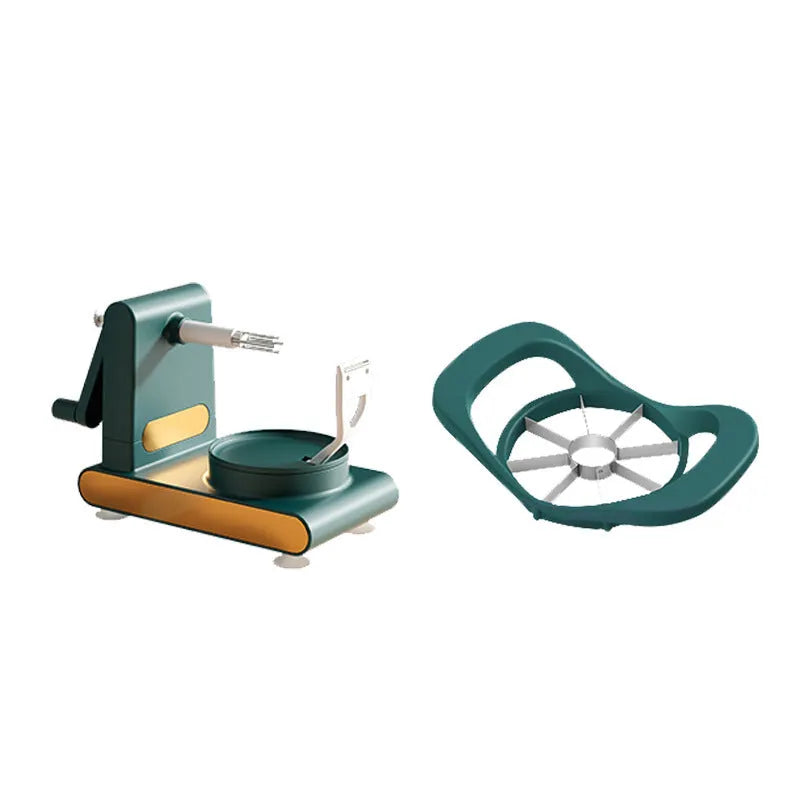 Hand-cranked ABS plastic peeler machine with suction cup base in light green colour