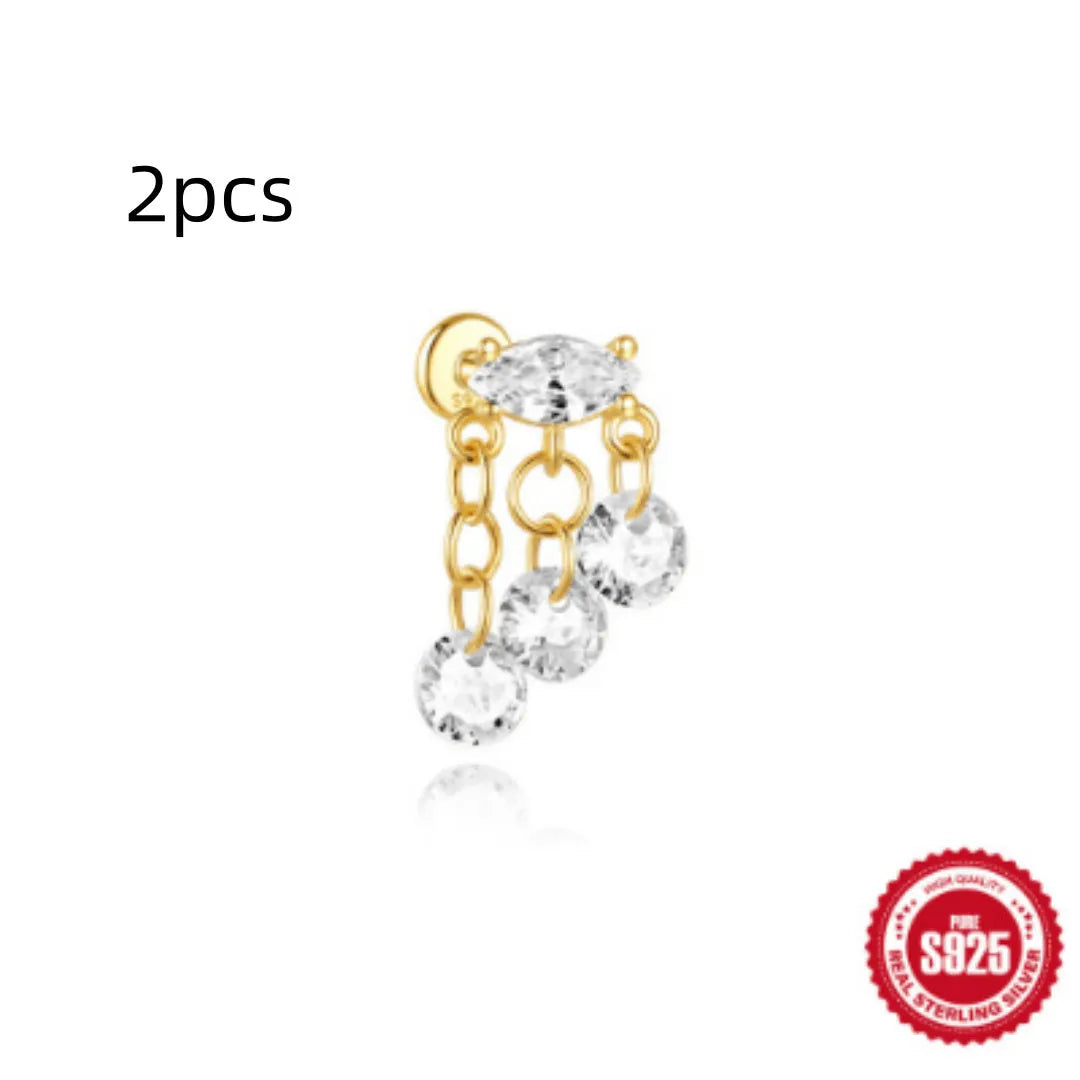 S925 sterling silver water drop shaped earrings with a flat spiral design in a gold electroplated finish.