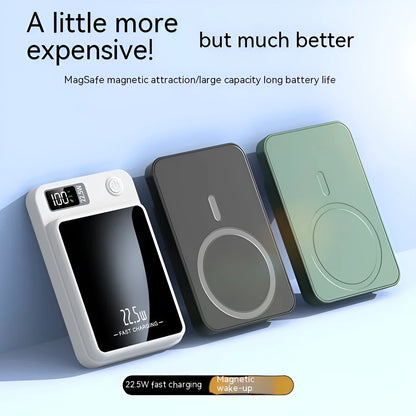 Magnetic wireless power bank for MagSafe iPhones in black, white, purple or green with fast charging capability