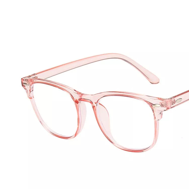 Retro Rivet Anti-blue Light Glasses in bright black, transparent green, gray, pink, and clear frames