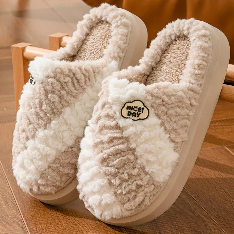 Non-slip couple house slippers with EVA sole for winter warmth in multiple colors