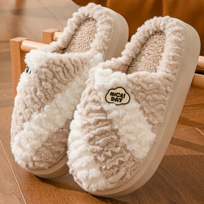Non-slip couple house slippers with EVA sole for winter warmth in multiple colors