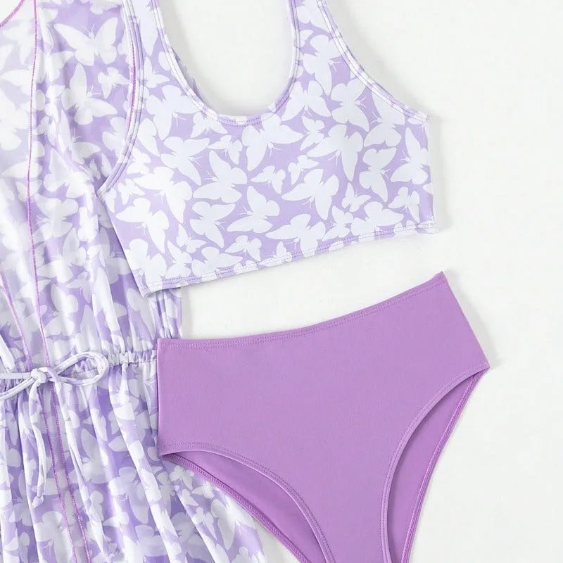 Girls' three-piece split cover print swimsuit set in colour 3218, sizes 8Y to 12Y.
