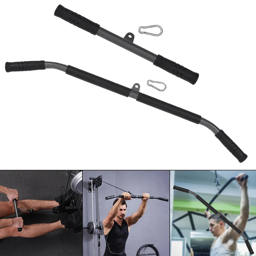 Steel fitness handles with PU grips and EVA padding for cable machine exercises