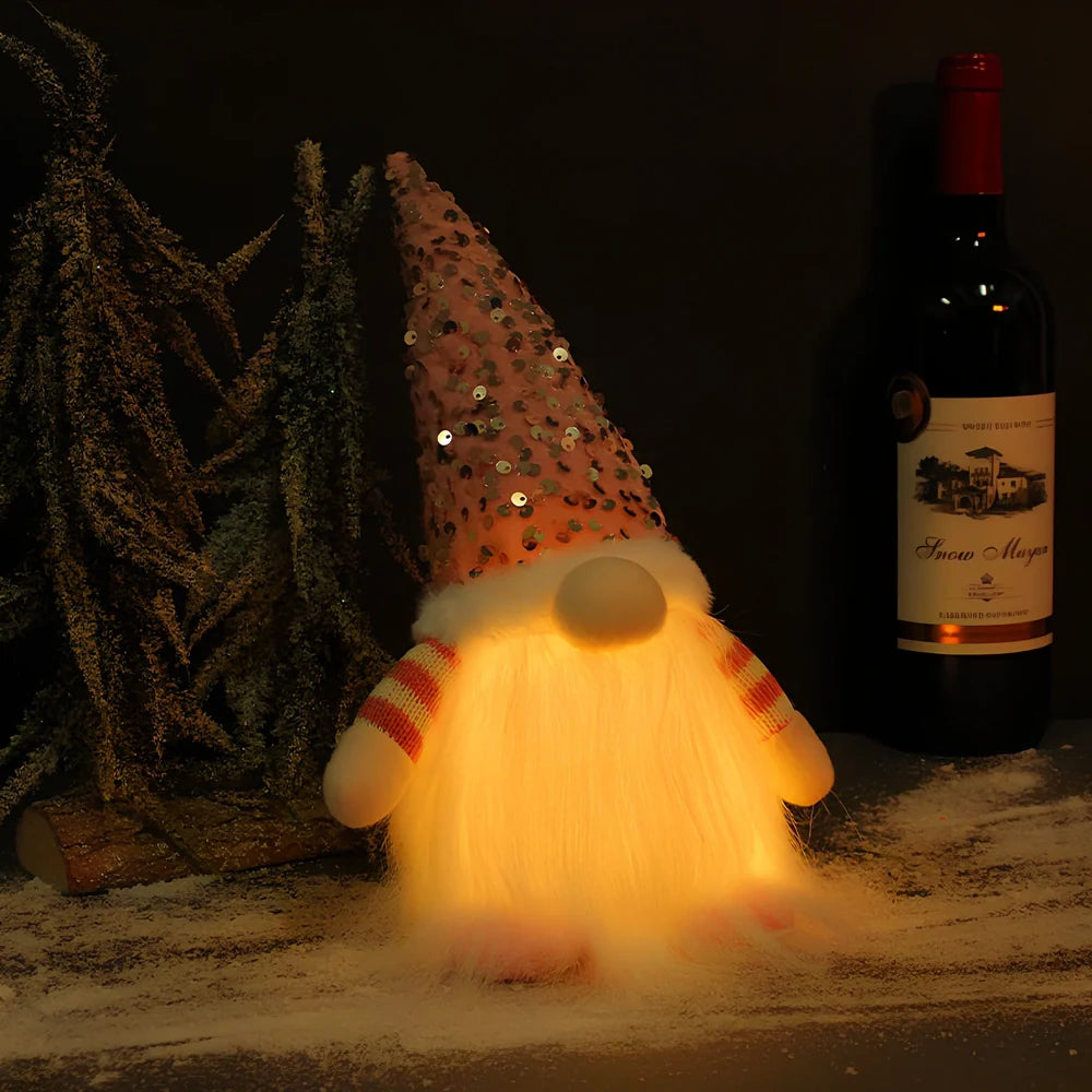 Glowing faceless doll ornament in red sequin cap, 10x10x30cm European style with cloth and plastic materials