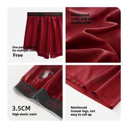 Solid colour men's polyester boxer briefs on a mid-waist, shown in black, red, blue, silver, purple, and brown.