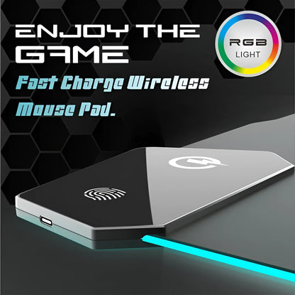 Black luminous gaming mouse mat with mech style graphics, water-repellent cloth surface, and USB cable