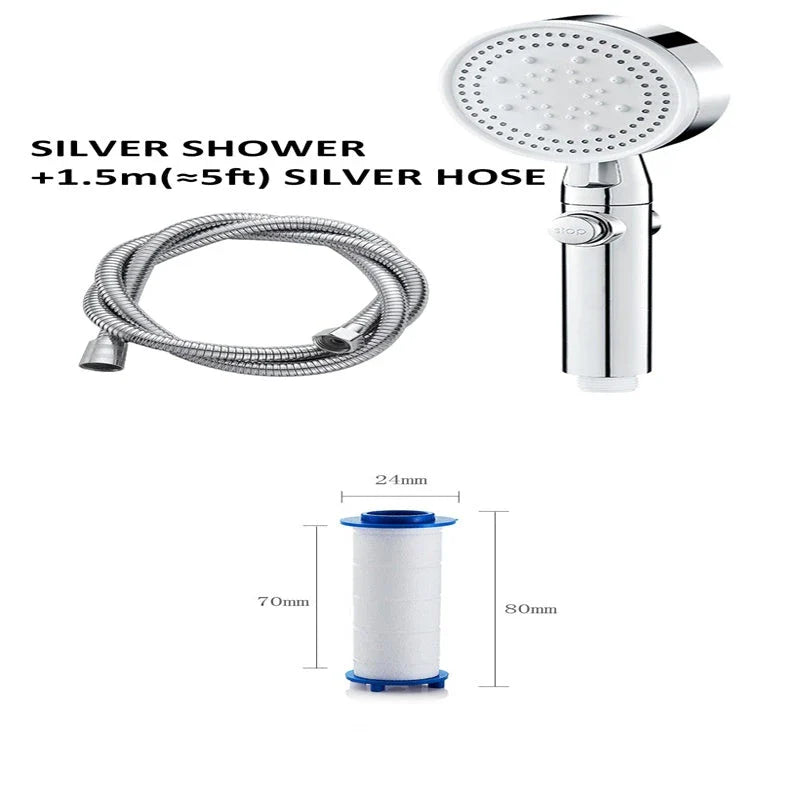 High-pressure shower head with customizable five-speed settings, premium ABS construction, and sleek modern design