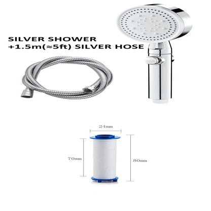 High-pressure shower head with customizable five-speed settings, premium ABS construction, and sleek modern design