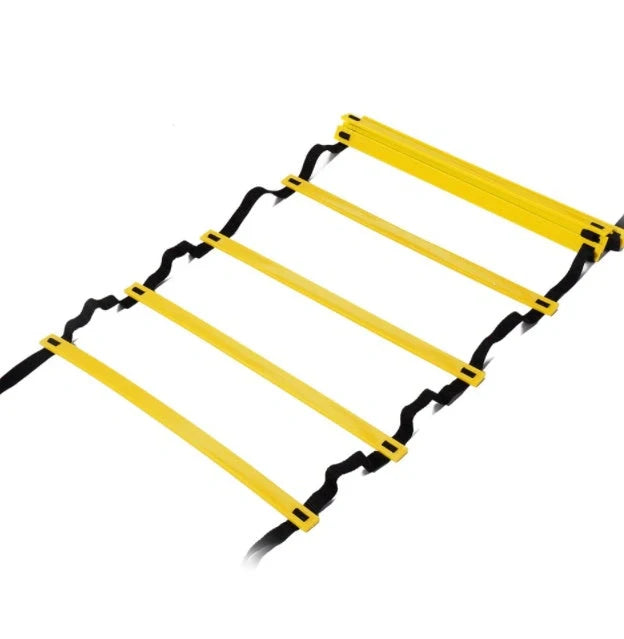 Bright yellow agility training ladder with adjustable rungs and carrying bag