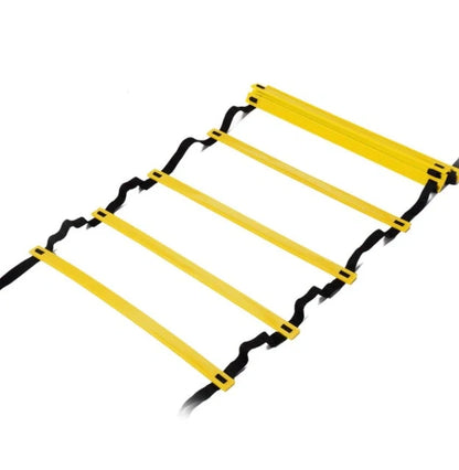 Bright yellow agility training ladder with adjustable rungs and carrying bag