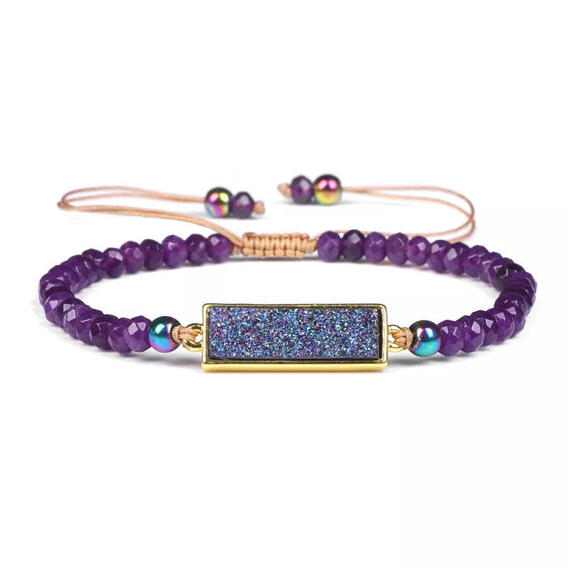 Adjustable agate bead bracelet with mixed stone shapes for men and women